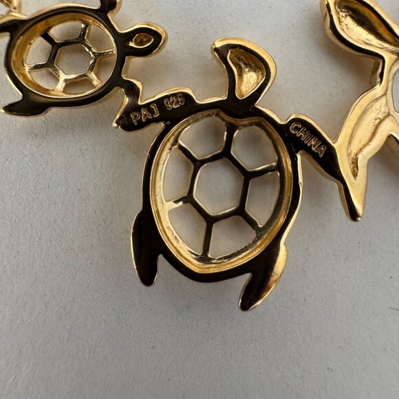 Gold-Plated Sterling Silver Turtle Family Pendant Necklace 18" - Picture 4 of 16